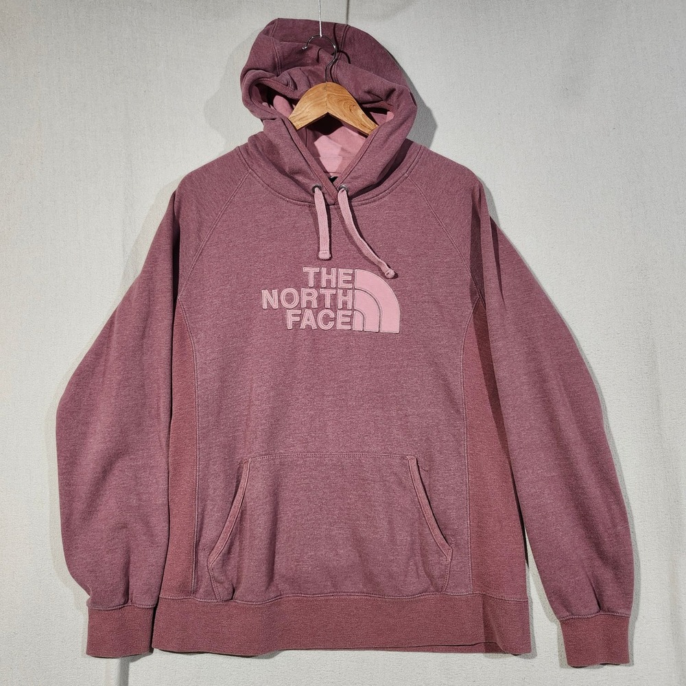 The North Face Womens Heathered Pink / Burgundy Logo Hoodie XL Soft, Cozy Fall
